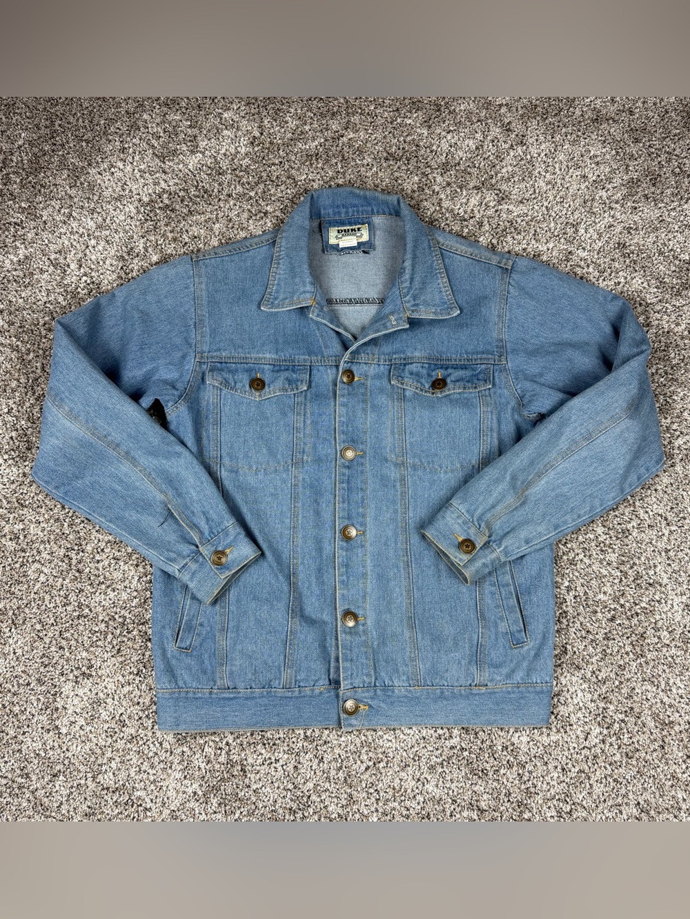 Vintage Sz Small Mens Duke Haband Button Front Denim Jean Jacket Blue Light Wash
